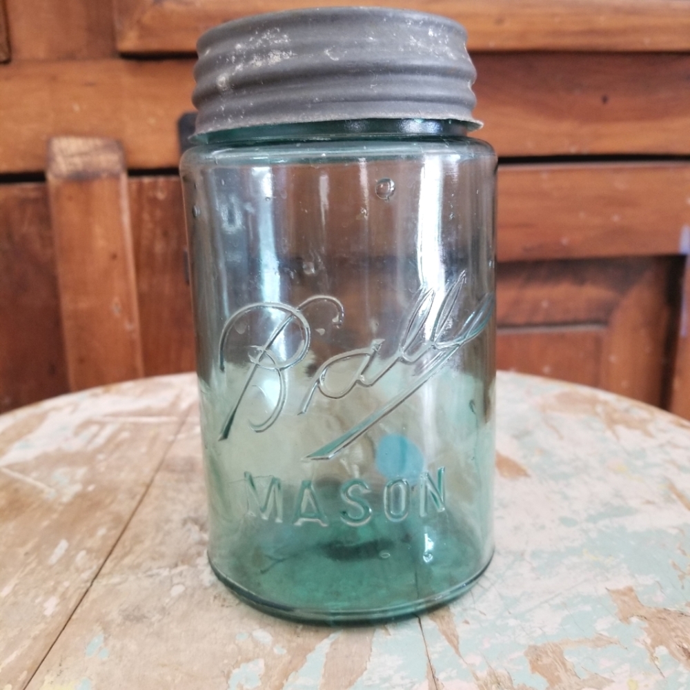 Antique Vintage Mason Jar green blue